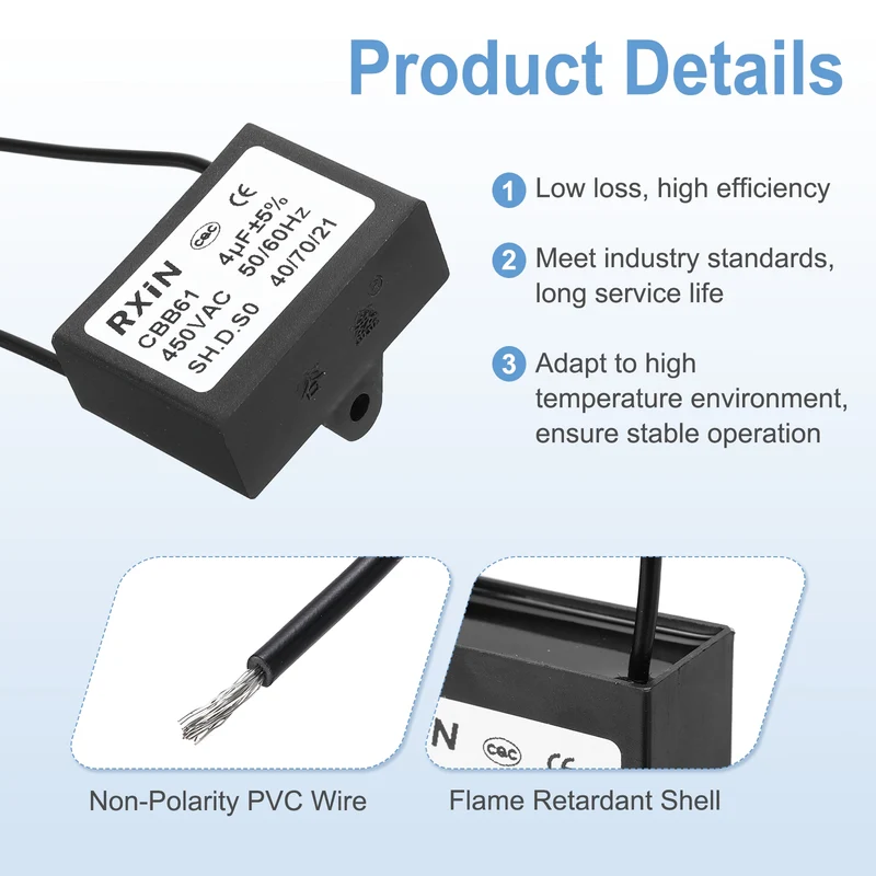 2 Pcs CBB61 Capacitor, 4uF 450V Plastic Ceiling Fan Capacitor
