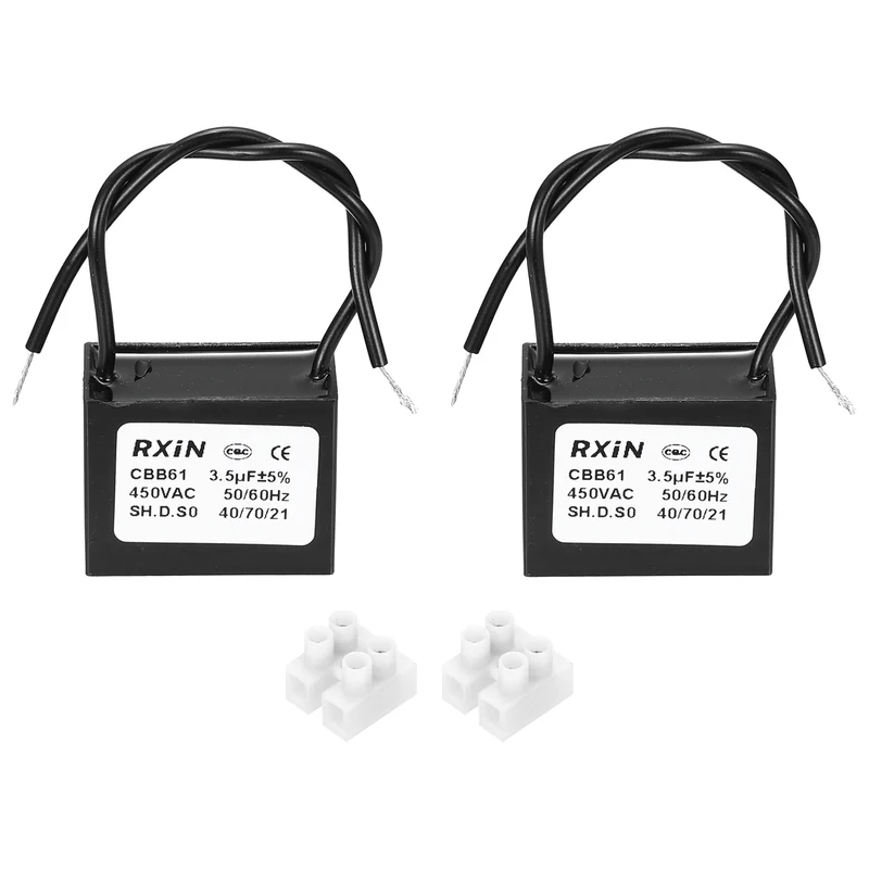 2 Pcs CBB61 Capacitor, 3.5uF 450V Plastic Ceiling Fan Capacitor