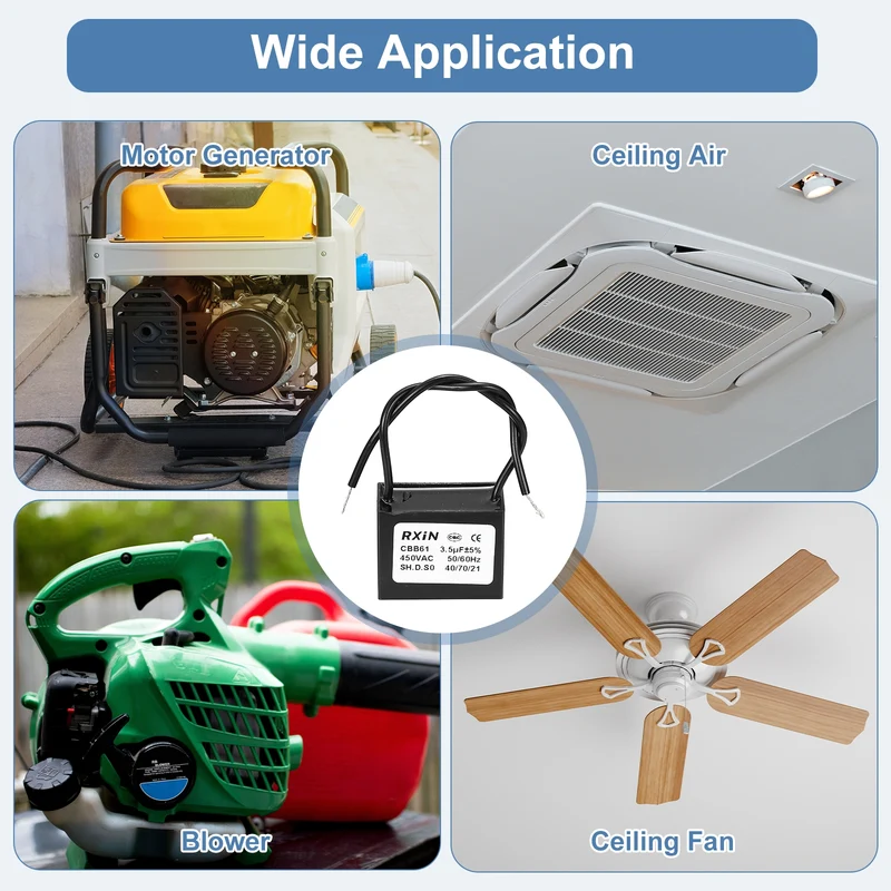 2 Pcs CBB61 Capacitor, 3.5uF 450V Plastic Ceiling Fan Capacitor