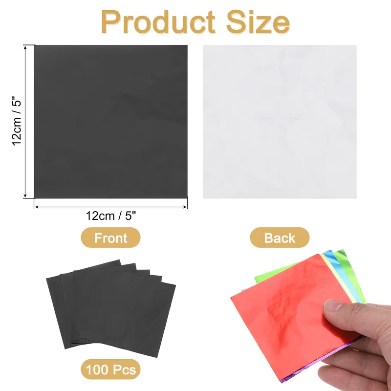 100 Pcs 5 x 5 Inch Square Aluminum Foil Candy Wrappers, Black