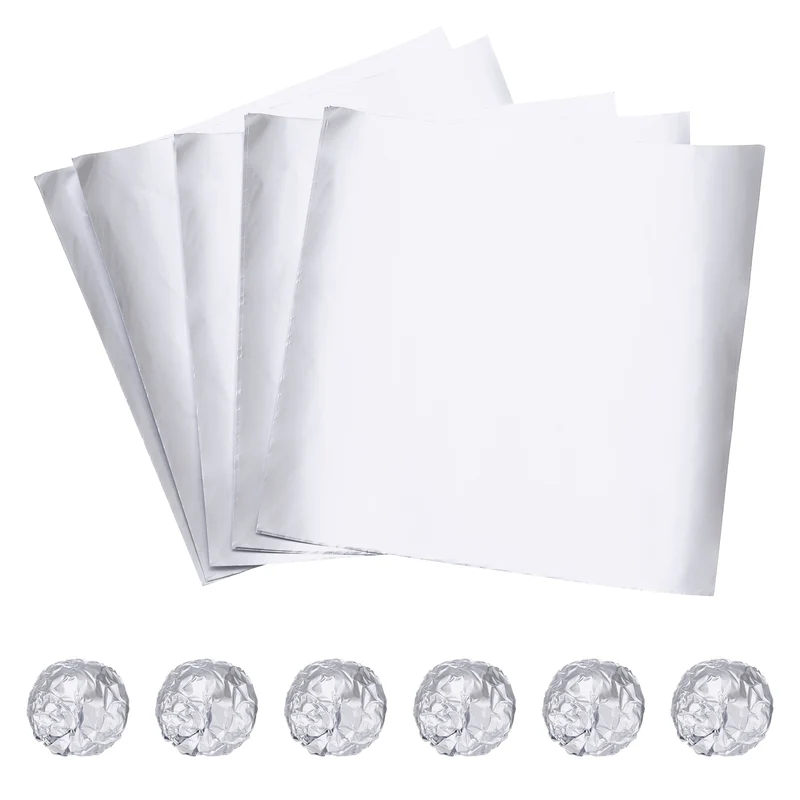 100 Pcs 6 x 6 Inch Square Aluminum Foil Candy Wrappers, Silver Tone