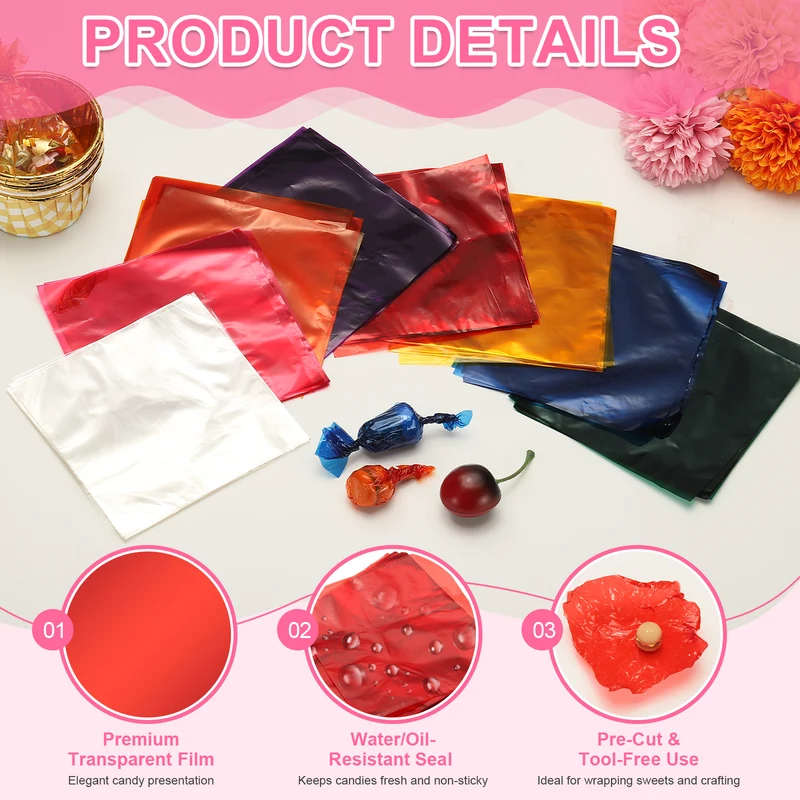 150Pcs Candy Wrappers 4 x 4 Inch Chocolate Wrap Paper for Lollipop Red