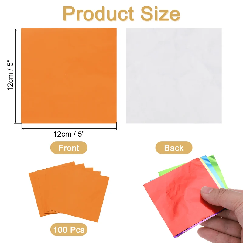 100 Pcs 5 x 5 Inch Square Aluminum Foil Candy Wrappers, Orange