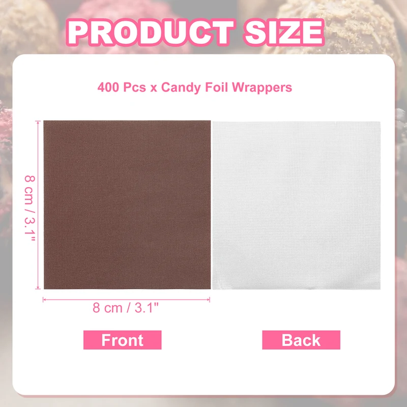 400 Pcs Candy Foil Wrappers, 3.1 x 3.1 Inch Chocolate Wrappers, Brown