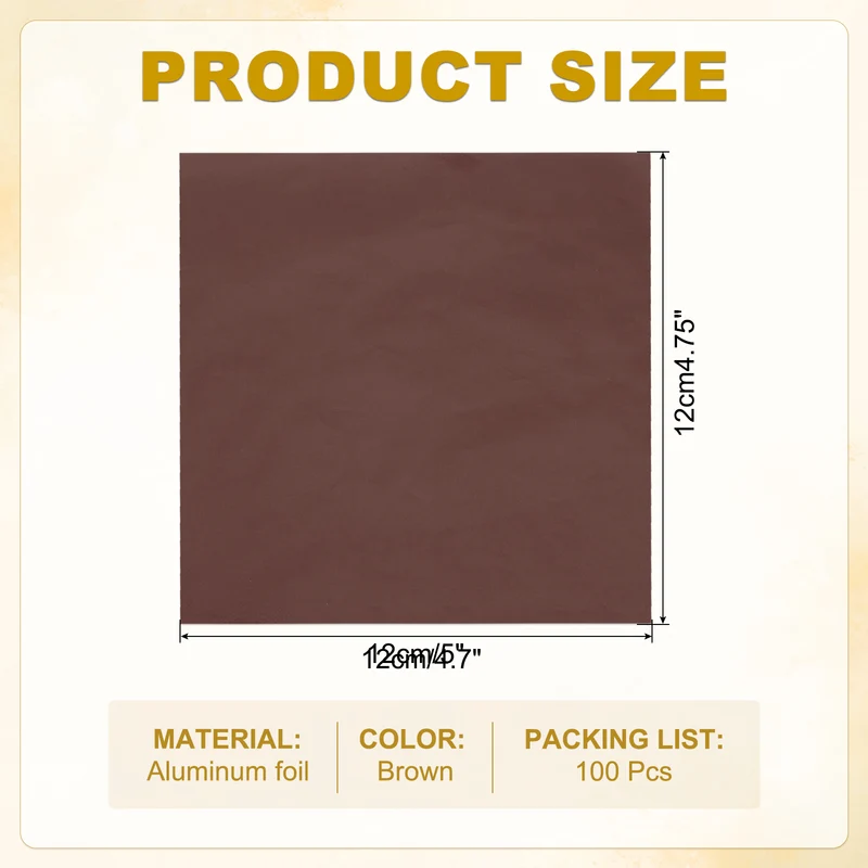 Foil Candy Wrappers 5x5 Inch, 100 Pcs Brown Glossy Paper for DIY Chocolate