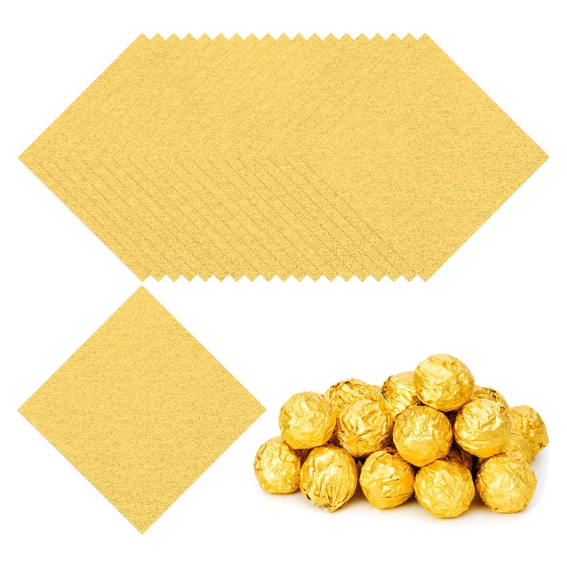 Foil Candy Wrappers 6x6 Inch, 100 Pcs Gold Orange Pattern Paper for Candy