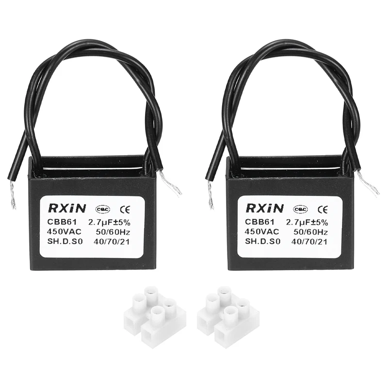 2 Pcs CBB61 Capacitor, 2.7uF 450V Plastic Ceiling Fan Capacitor