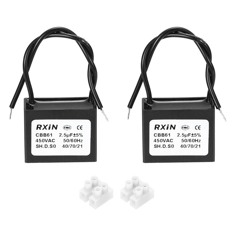 2 Pcs CBB61 Capacitor, 2.5uF 450V Plastic Ceiling Fan Capacitor