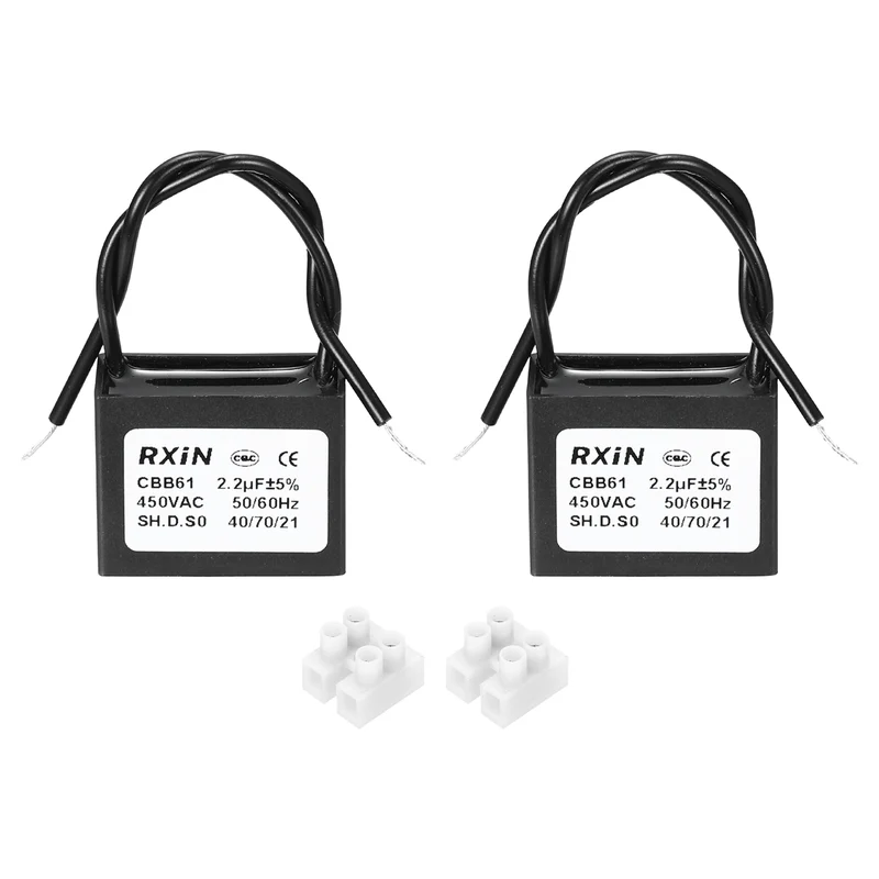 2 Pcs CBB61 Capacitor, 2.2uF 450V Plastic Ceiling Fan Capacitor