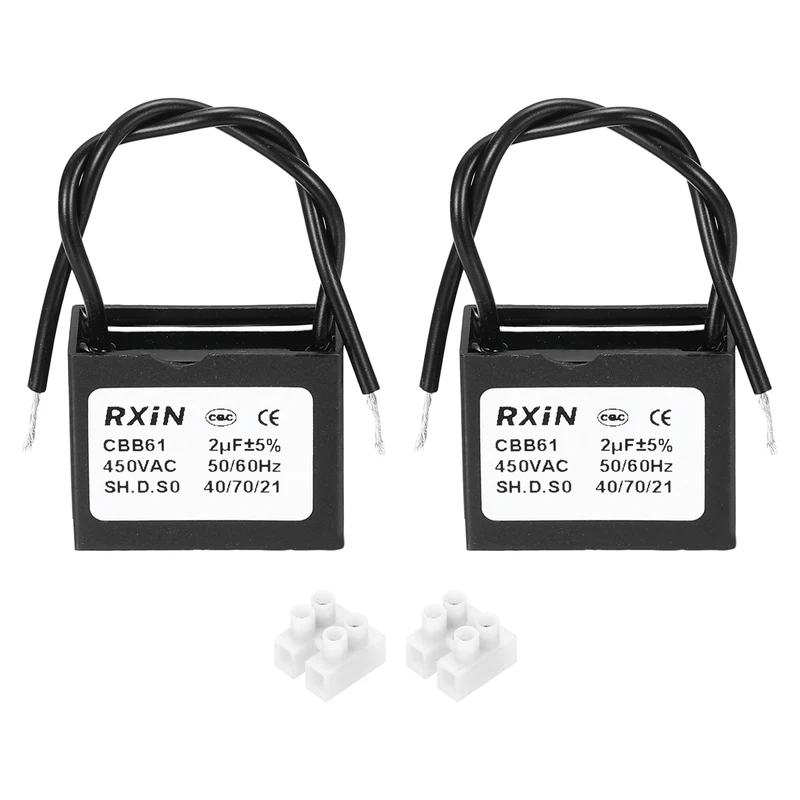 2 Pcs CBB61 Capacitor, 2uF 450V Plastic Ceiling Fan Capacitor