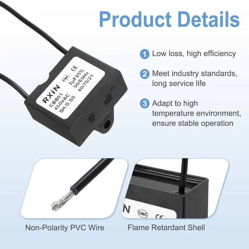 2 Pcs CBB61 Capacitor, 2uF 450V Plastic Ceiling Fan Capacitor