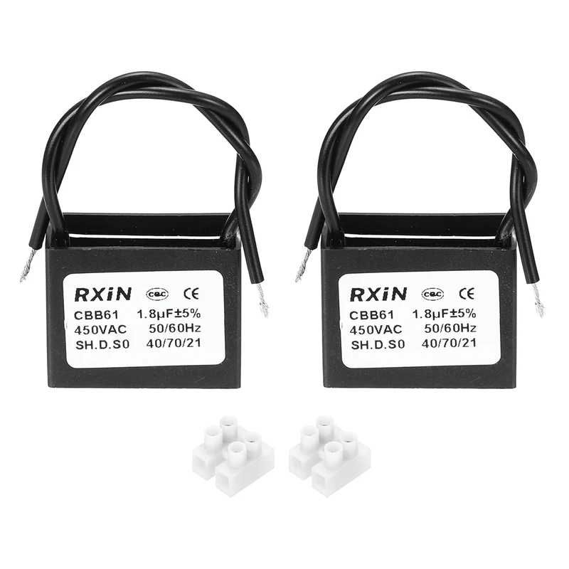 2 Pcs CBB61 Capacitor, 1.8uF 450V Plastic Ceiling Fan Capacitor