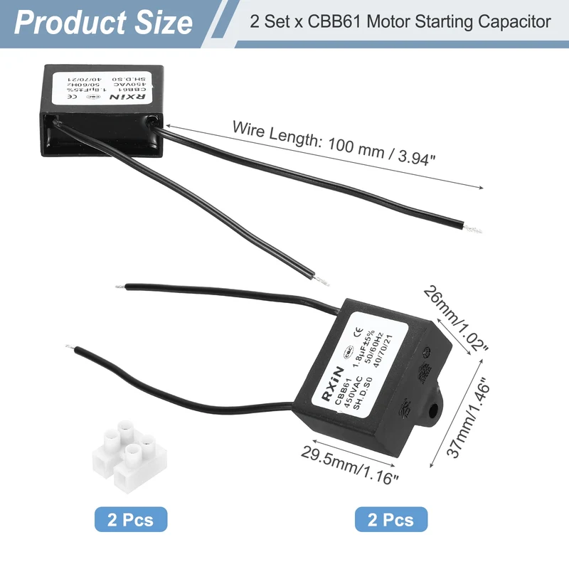2 Pcs CBB61 Capacitor, 1.8uF 450V Plastic Ceiling Fan Capacitor
