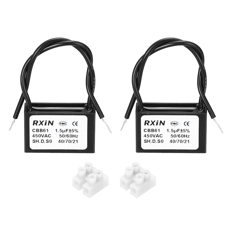 2 Pcs CBB61 Capacitor, 1.5uF 450V Plastic Ceiling Fan Capacitor