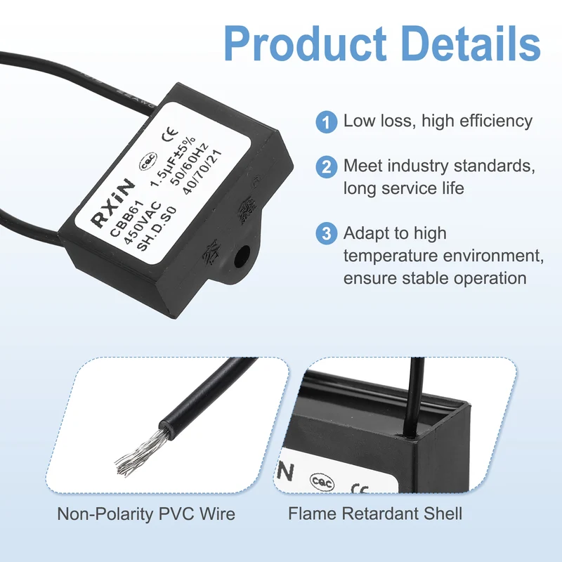 2 Pcs CBB61 Capacitor, 1.5uF 450V Plastic Ceiling Fan Capacitor
