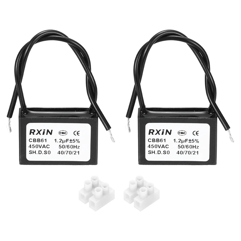 2 Pcs CBB61 Capacitor, 1.2uF 450V Plastic Ceiling Fan Capacitor