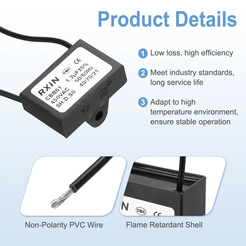 2 Pcs CBB61 Capacitor, 1.2uF 450V Plastic Ceiling Fan Capacitor