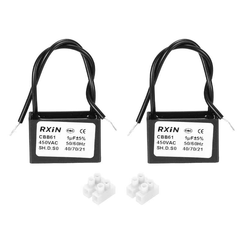 2 Pcs CBB61 Capacitor, 1uF 450V Plastic Ceiling Fan Capacitor