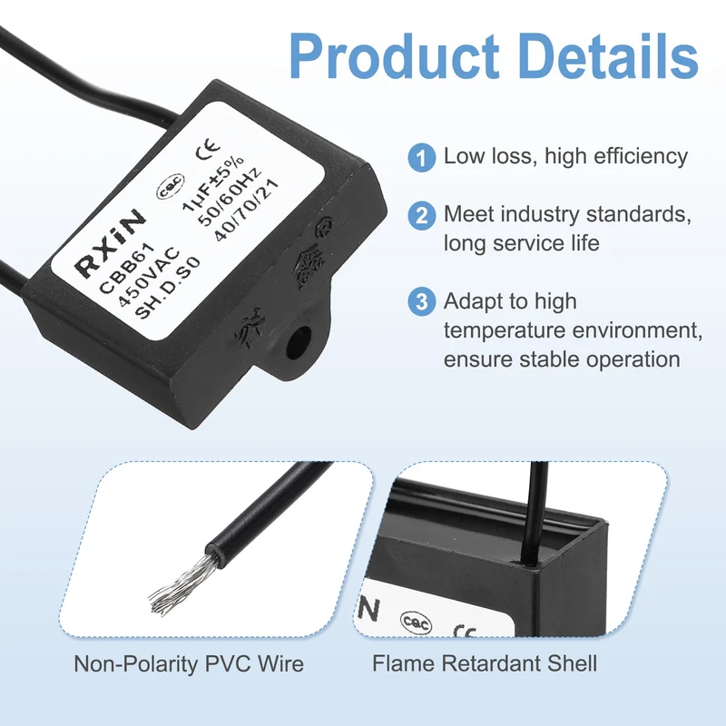 2 Pcs CBB61 Capacitor, 1uF 450V Plastic Ceiling Fan Capacitor