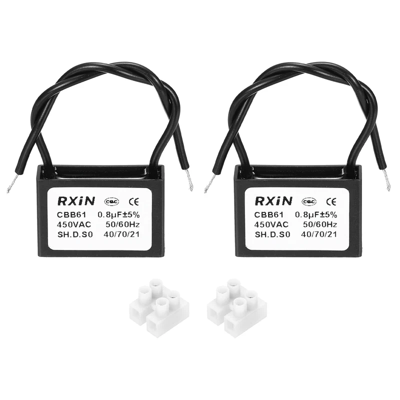 2 Pcs CBB61 Capacitor, 0.8uF 450V Plastic Ceiling Fan Capacitor