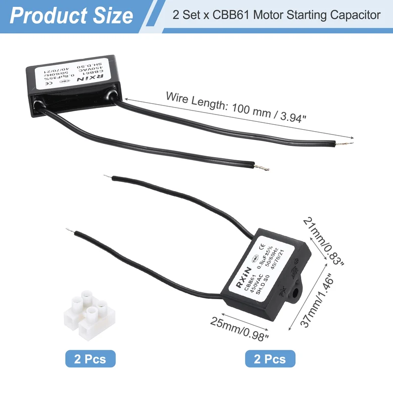 2 Pcs CBB61 Capacitor, 0.8uF 450V Plastic Ceiling Fan Capacitor