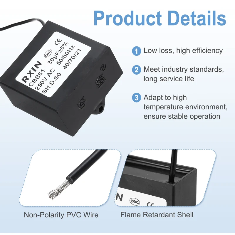 CBB61 Capacitor, 30uF 450V Plastic Ceiling Fan Capacitor