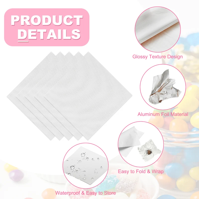 100 Pcs Candy Foil Wrappers, 4.7 x 4.7 Inch Chocolate Wrappers, Silver