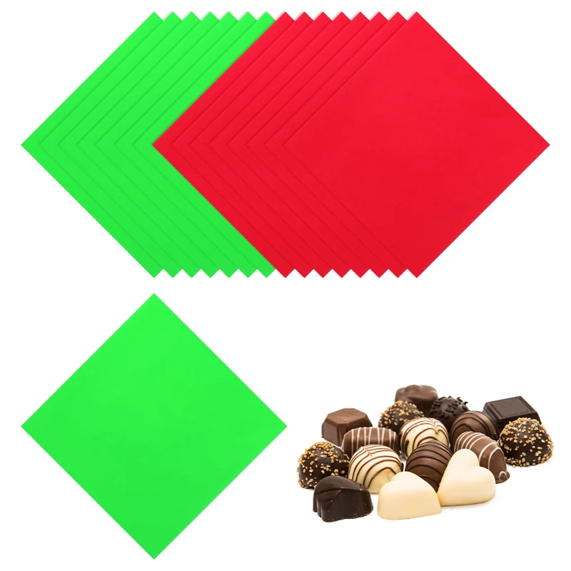 200 Pcs Candy Foil Wrappers, 7.87 x 7.87" Chocolate Wrappers, Red/Green