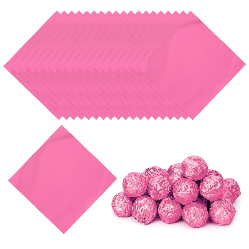 Foil Candy Wrappers 3x3 Inch, 100 Pcs Pink Glossy Paper for DIY Chocolate