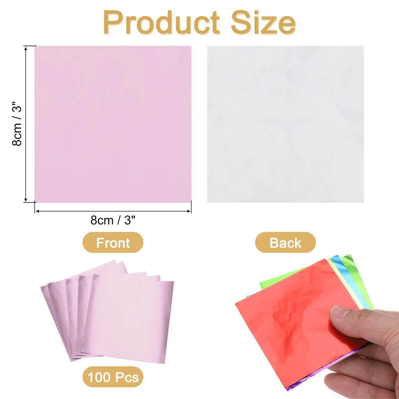 100 Pcs 3 x 3 Inch Square Aluminum Foil Candy Wrappers, Light Pink