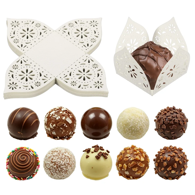 30Pcs 1.4x1.4" Snowflake Truffle Wrapper Cupcake Liners for Decor, White