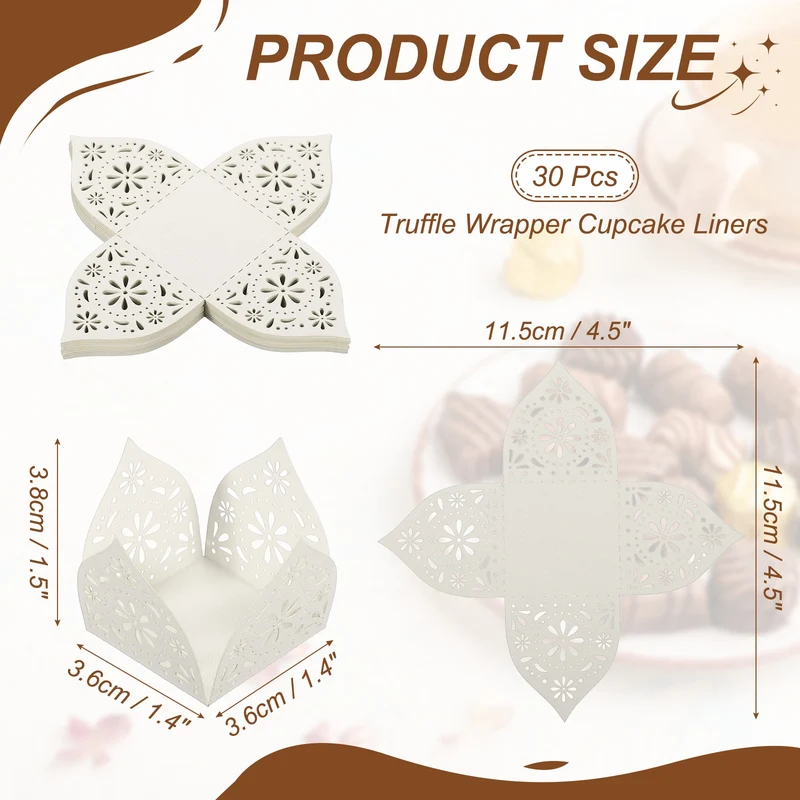 30Pcs 1.4x1.4" Snowflake Truffle Wrapper Cupcake Liners for Decor, White