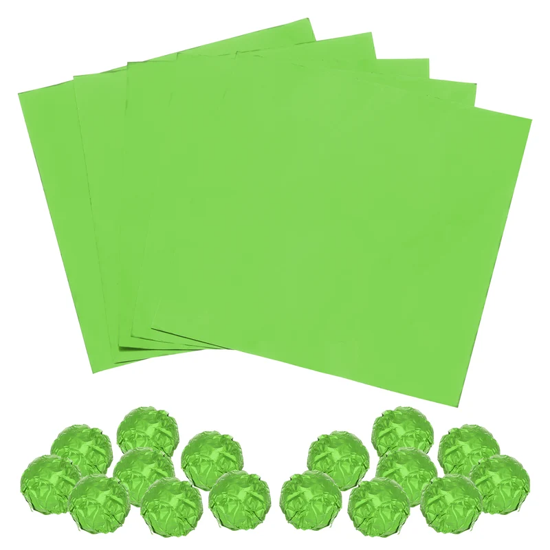 100pcs Green Metallic Foil Paper, 3x3" Glossy Texture Wrapping Paper