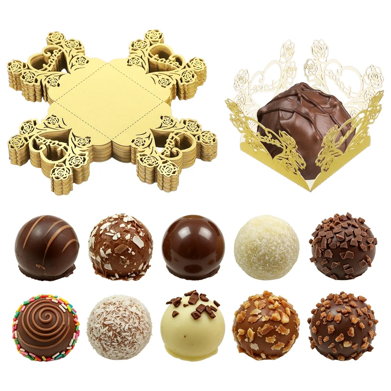 30Pcs 1.4x1.4" Love Rose Truffle Wrapper Cupcake Liners for Decor, Single Gold
