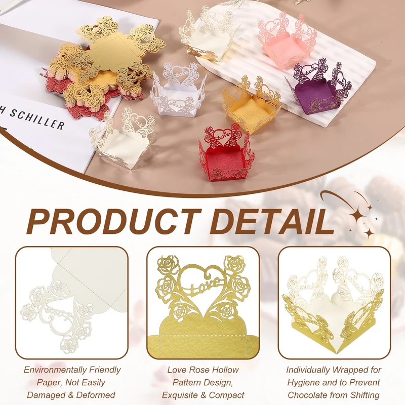 30Pcs 1.4x1.4" Love Rose Truffle Wrapper Cupcake Liners for Decor, Single Gold
