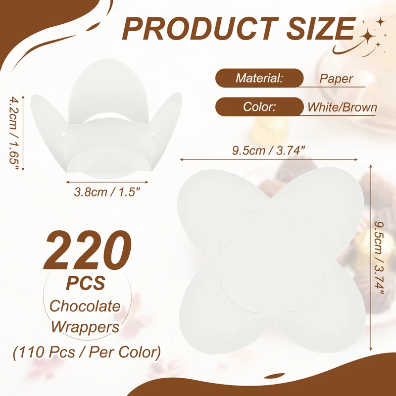 220Pcs Truffle Wrappers, Mini Cupcake Liners Chocolate Cups Liners, White/Brown