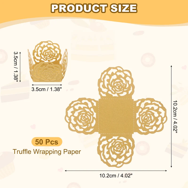 50PCS 4 Inch Truffle Wrappers for Wedding Birthday, Gold