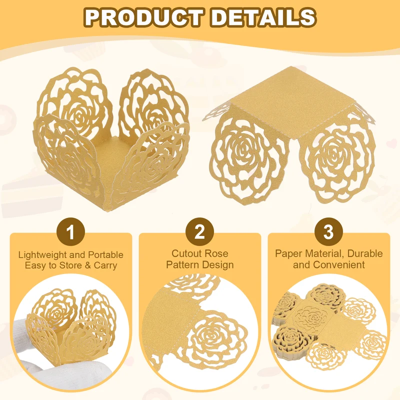 50PCS 4 Inch Truffle Wrappers for Wedding Birthday, Gold