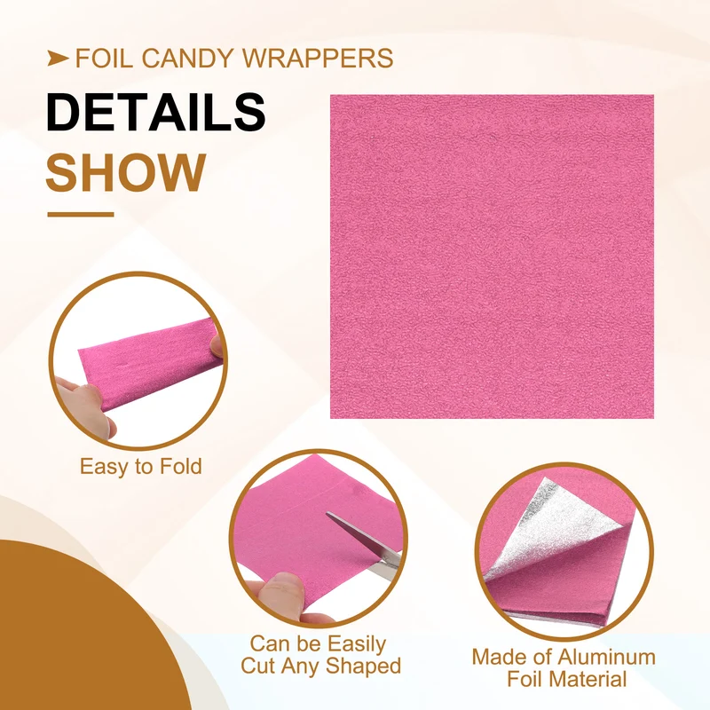 200 Pcs 5x5 Inch Foil Candy Wrappers Chocolate Wrapping Paper Dark Pink