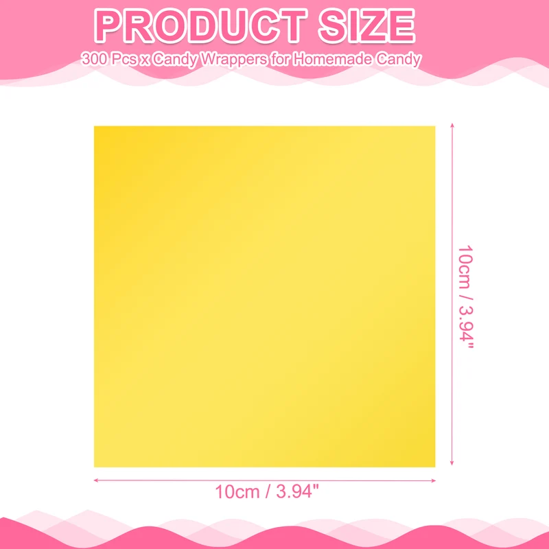 300Pcs Candy Wrappers 4 x 4 Inch Chocolate Wrap Paper for Lollipop Yellow
