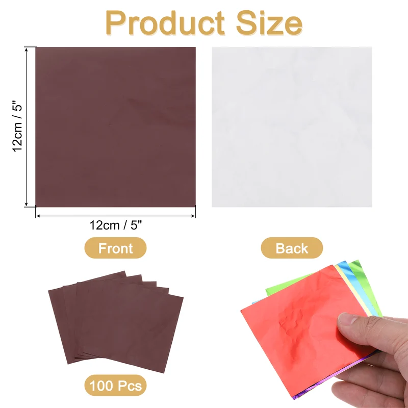 100 Pcs 5 x 5 Inch Square Aluminum Foil Candy Wrappers, Coffee