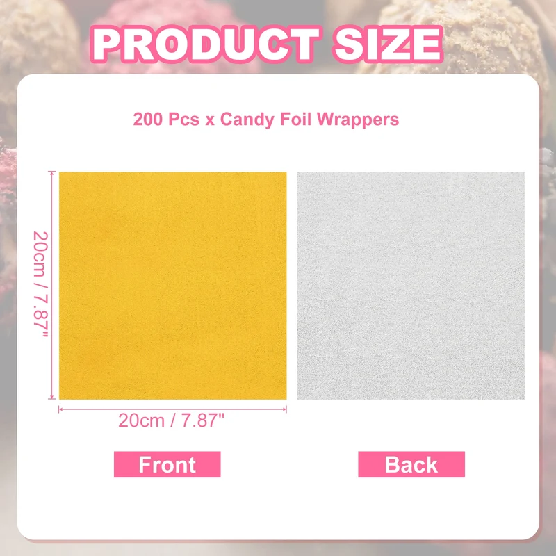 200 Pcs Candy Foil Wrappers, 7.87 x 7.87" Wrappers, Gold (Orange Peel)