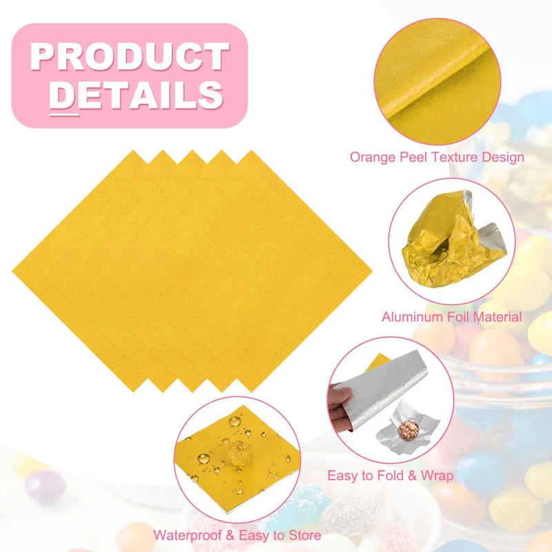 200 Pcs Candy Foil Wrappers, 7.87 x 7.87" Wrappers, Gold (Orange Peel)