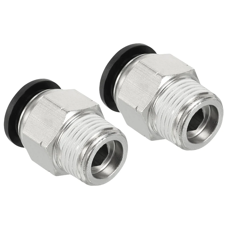 2 Pcs 1/2 Inch OD Tube to 3/8 Inch NPT Male Thread Push to Connect Air Fittings