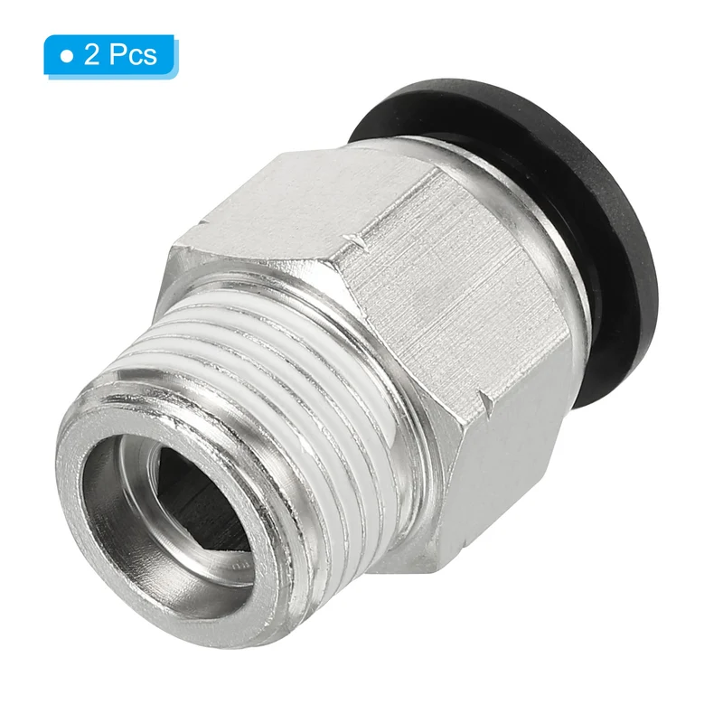 2 Pcs 1/2 Inch OD Tube to 3/8 Inch NPT Male Thread Push to Connect Air Fittings