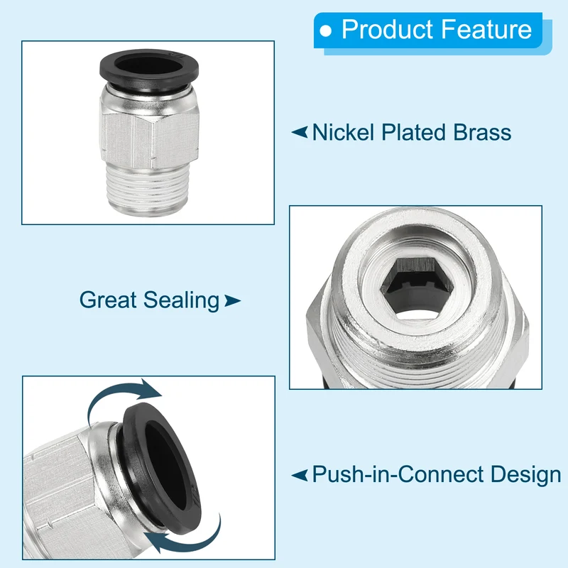 2 Pcs 1/2 Inch OD Tube to 3/8 Inch NPT Male Thread Push to Connect Air Fittings