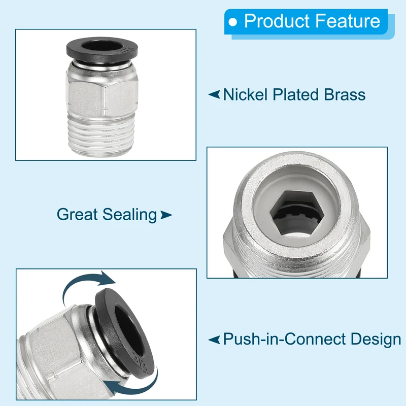 2 Pcs 3/8 Inch OD Tube to 3/8 Inch NPT Male Thread Push to Connect Air Fittings
