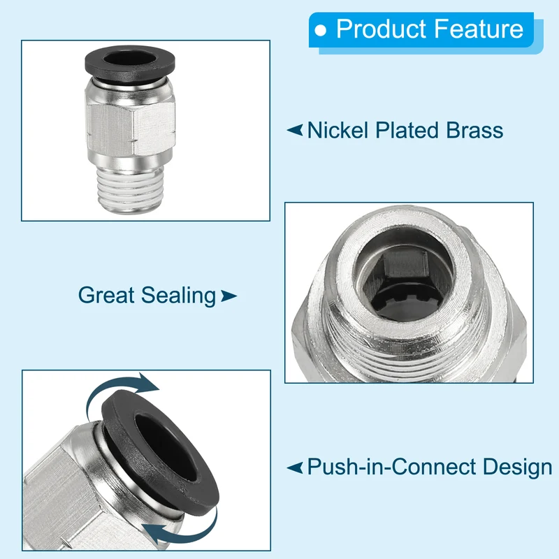4 Pcs 3/8 Inch OD Tube to 1/4 Inch NPT Male Thread Push to Connect Air Fittings