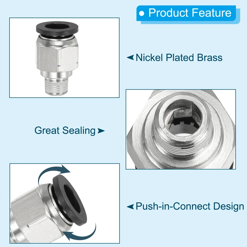 6 Pcs 3/8 Inch OD Tube to 1/8 Inch NPT Male Thread Push to Connect Air Fittings