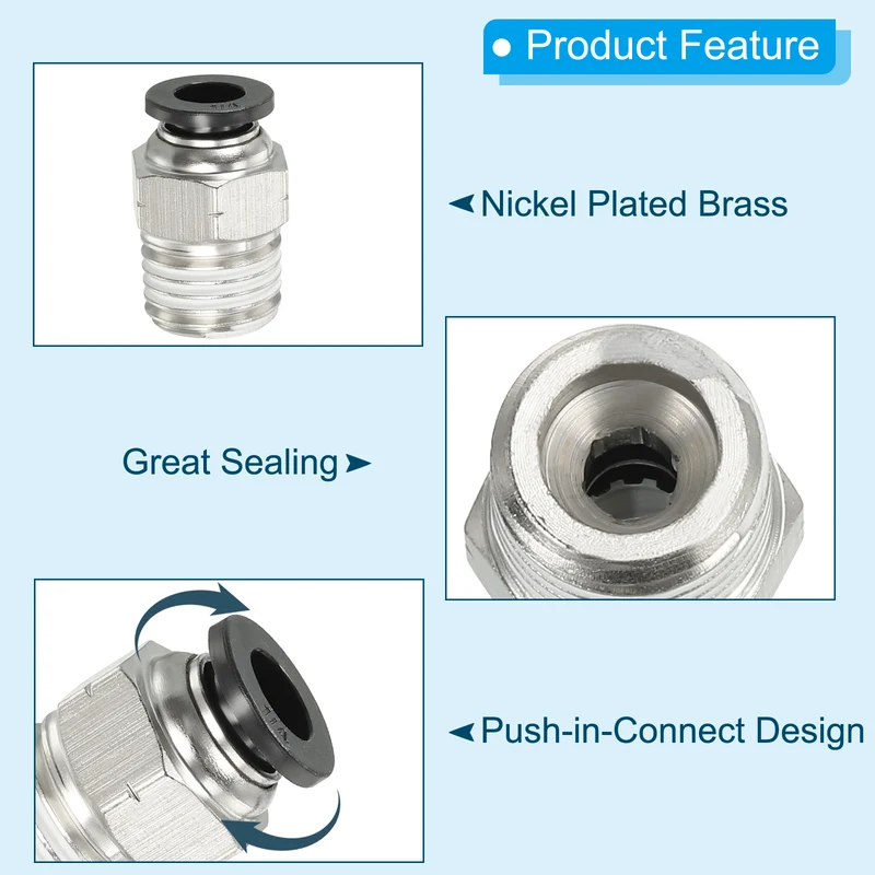 6 Pcs 1/4 Inch OD Tube to 1/4 Inch NPT Male Thread Push to Connect Air Fittings